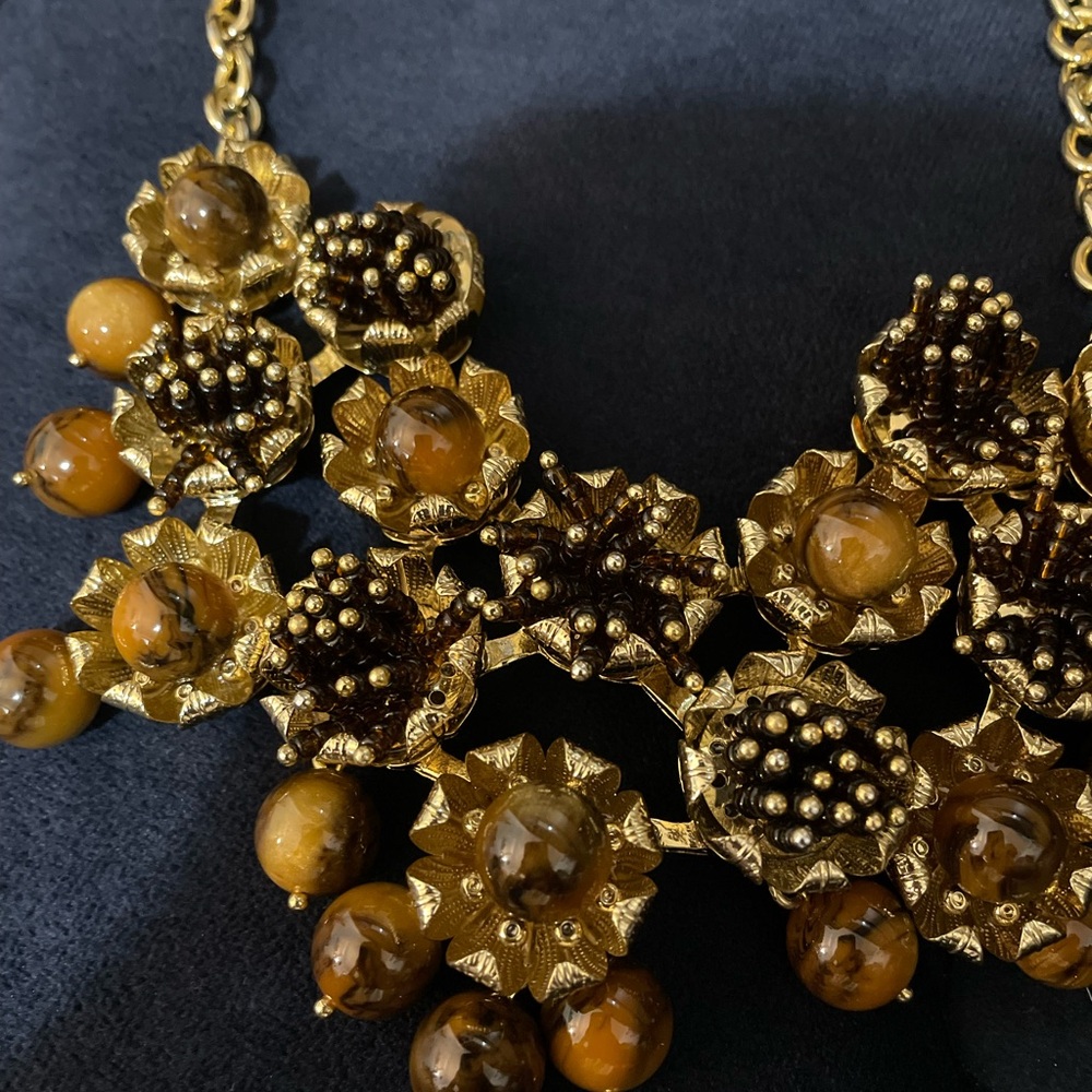 Talbots Gold Tone Floral Statement Necklace